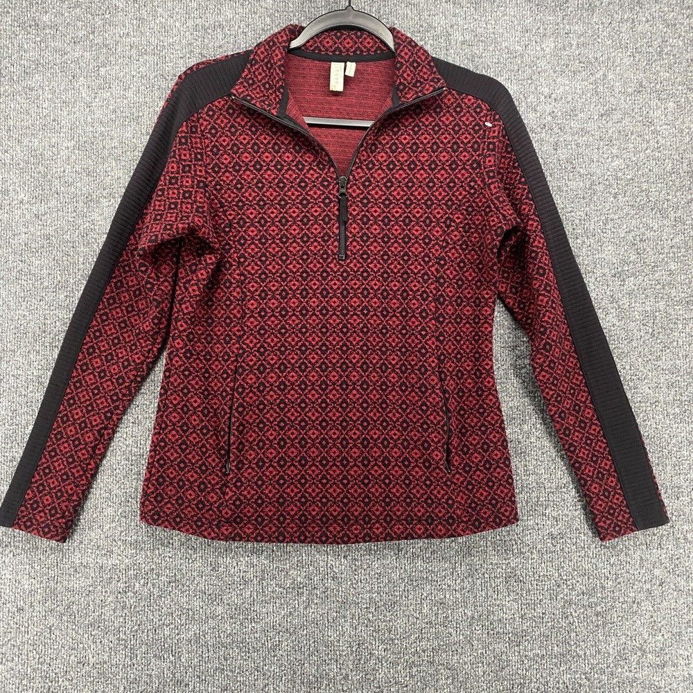 Sahalie Sweater Womens S Red Geometrical 1/4 Zip Pullover Ladies Outdoor Casual